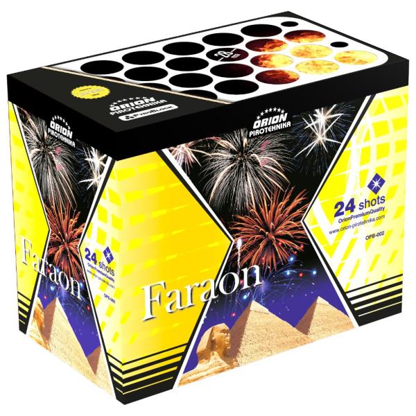 Faraon, 24 Schuss, NEM: 350g, Kaliber: 28mm, Brenndauer ca. 28 Sekunden